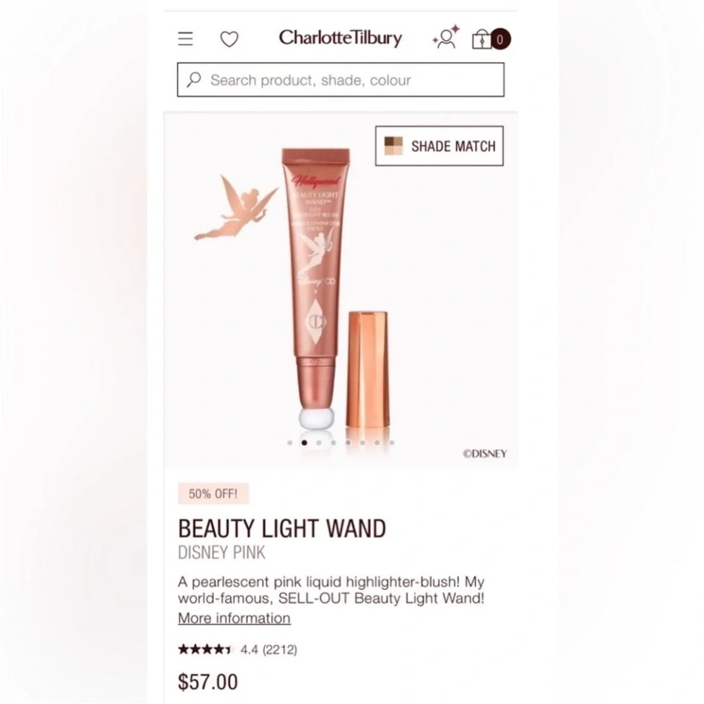 Charlotte Tilbury x Disney 100 Hollywood Beauty Light Wand, highlight-blush NIB